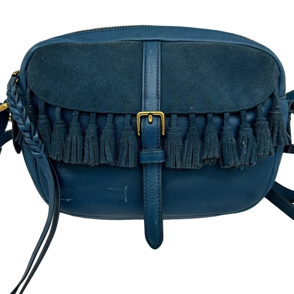 Fossil Kendall Fringe Western Casual Boho Crossbody Blue Bag
